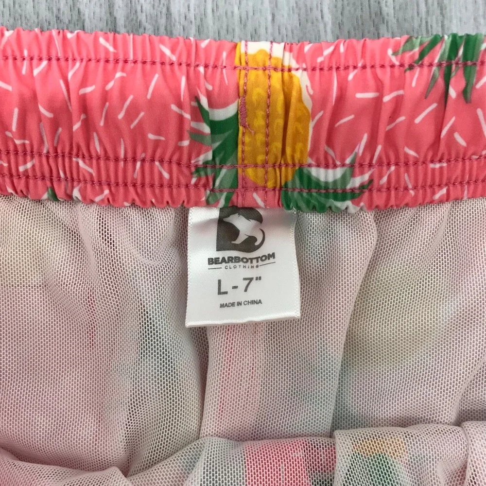 Bearbottom Clothing Mens Pink Pineapple Swim Trunks Board Shorts‎ 7 Inch Large